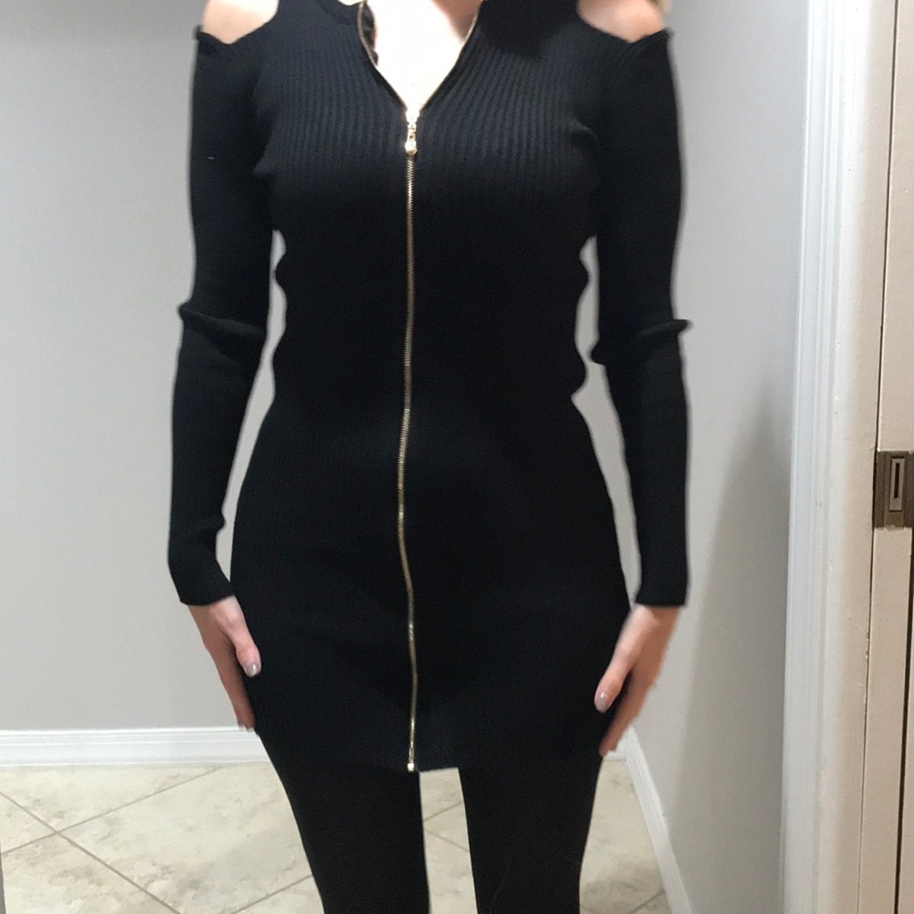 Black open shoulder mini dress or tunic